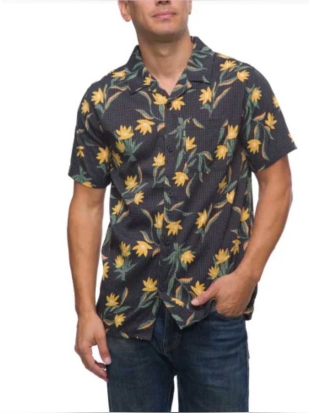 REEF BLAKE SHORT SLEEVE WOVEN MEN'S TOP IN CAVIAR M
